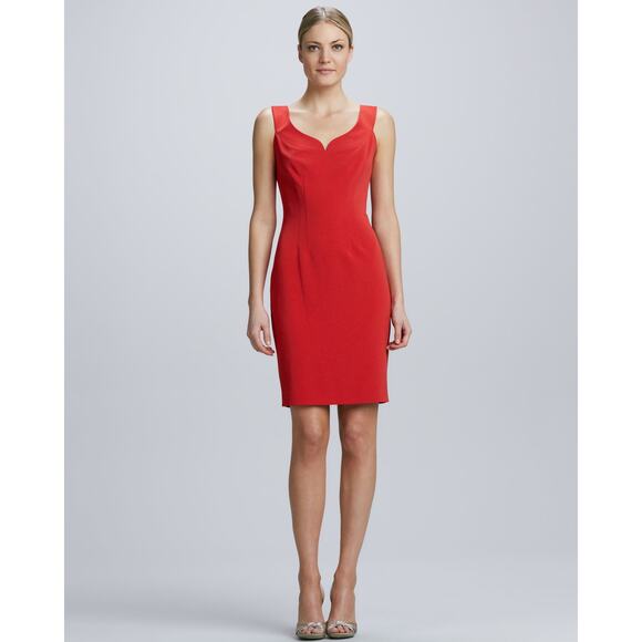 New Elie Tahari Gretta Knit Sheath Dress In Sunset Coral Sweetheart Neckline 12 - Picture 1 of 16